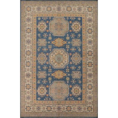 Blue Kazak Living Room Area Rug Handmade Wool Carpet - 6'8" x 9'9"