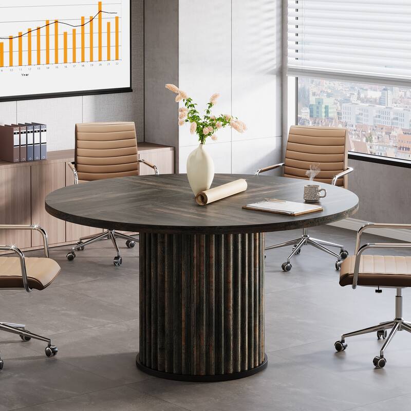 47 Inch Round Conference Table with Metal Base - 47.24" W x 47.24" D x 29.92" H
