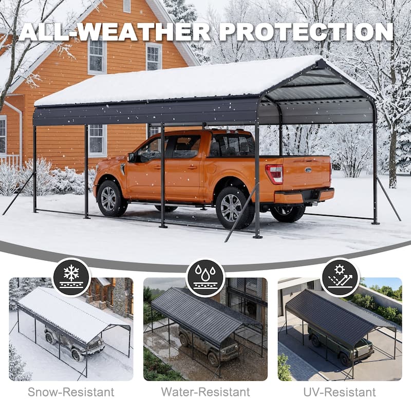 Steel Carport with Reinforced Frame, Windproof Ground Anchors