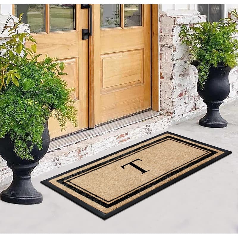 A1HC Natural Coir & Rubber Non Slip Thin Profile Front Door Large Monogrammed Door Mats 30x60 Inches