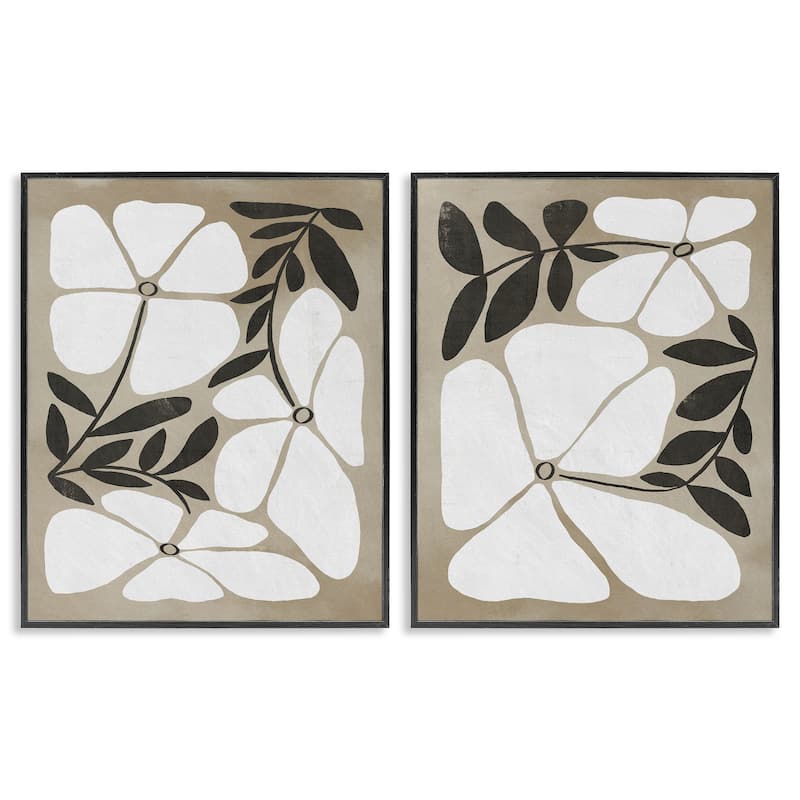 Stupell Neutral Bohemian Flowers Framed Giclee Art Design By Victoria Barnes (Set of 2) - 16 x 20 - Black