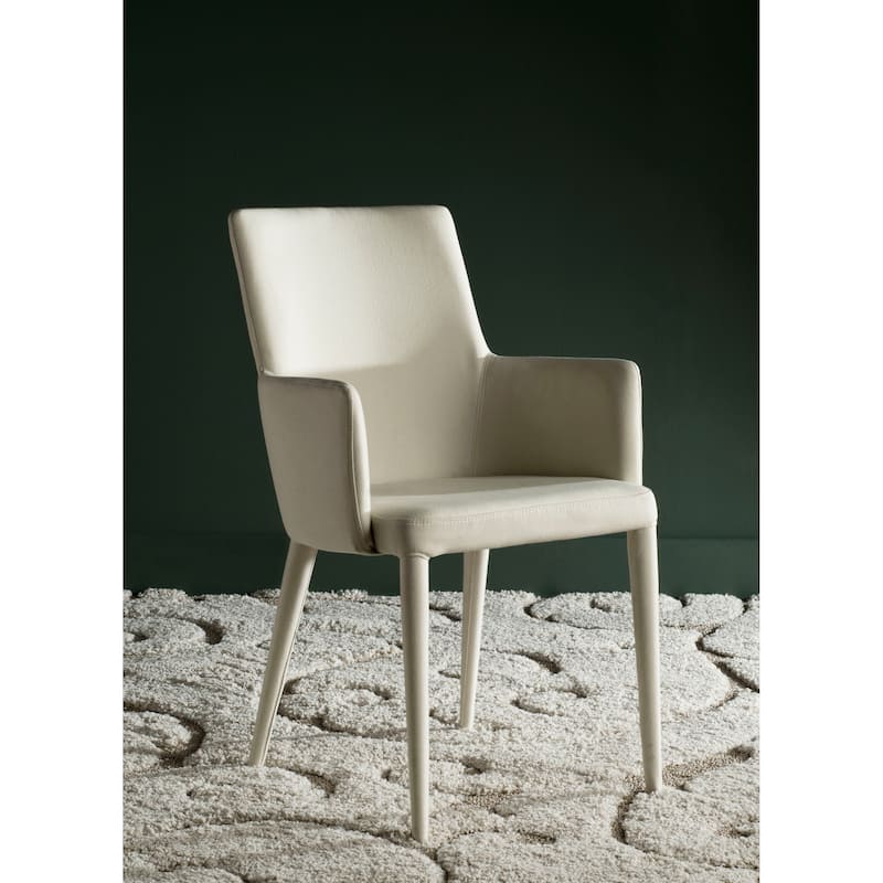 SAFAVIEH Elois Mid-Century Dining Modern White Arm Chair - 23.6" W x 21.6" L x 35.5" H - 24"Wx22"Dx36"H