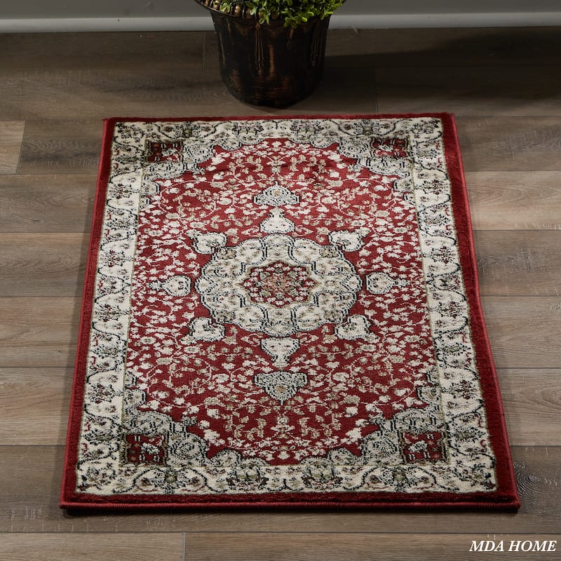 Vaso Collection Red/Cream Traditional Polypropylene Area Rug - 2'1'' X 3'3''