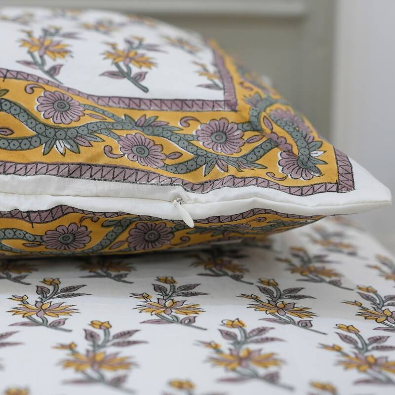 Fabdivine Handmade Block Print Flat Sheet or Bed Sheet Cotton Fabric Floral Home Decor