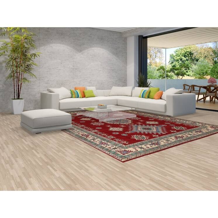 Red Geometric Kazak Oriental Area Rug Handmade Traditional Wool Carpet - 9'7" x 13'1"