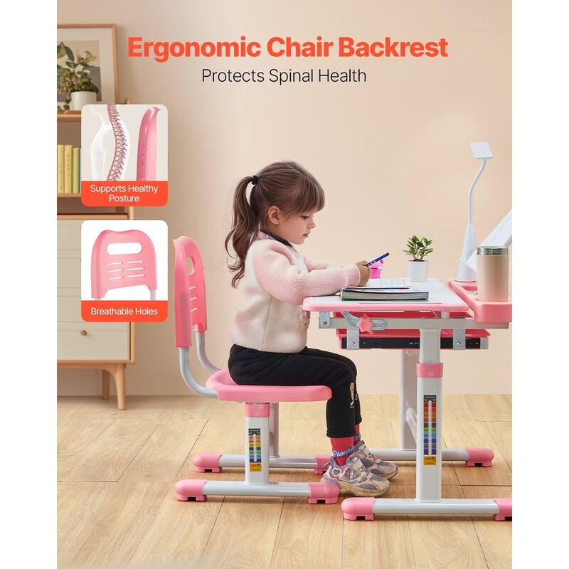 Kids Chair and Desk Set Table with Adjustable Height and Steel Frame Suitable for Any Room - 27.56 x 20.08 x (20.87 - 27.95) in