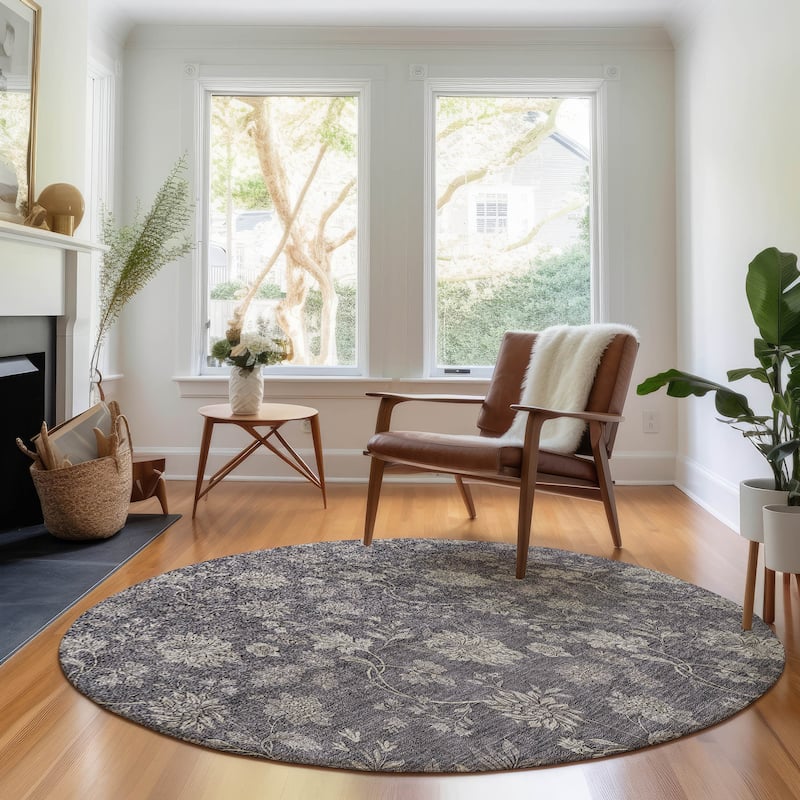 Premium Washable Super Soft Floral Borderless Mayfield Rug - Taupe - 8' x 8' - Round