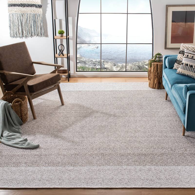 SAFAVIEH Handmade Nantucket Berdi Modern & Contemporary Geometric Cotton - 8' x 10' - Ivory/Taupe - Rectangle