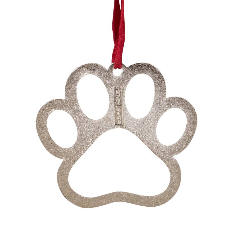 2.5" Silver-Plated Paw Print Christmas Ornament with European Crystals