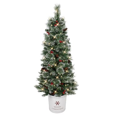 Puleo International 4.5' Pre-Lit Potted Pine Artificial Christmas Tree