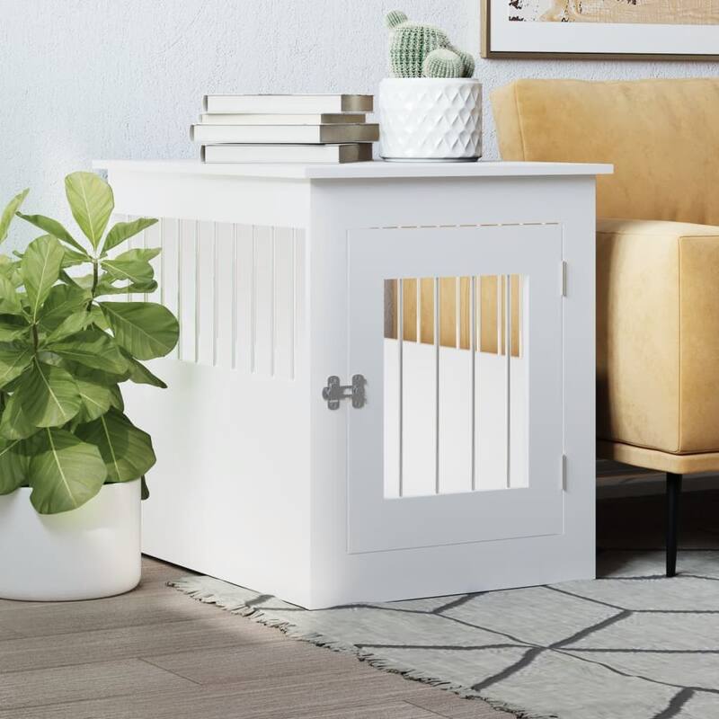 vidaXL Dog Crate with Door Doghouse Puppy Kennel Peg Cage Engineered Wood - 21.7" x 29.5" x 25.6" - White