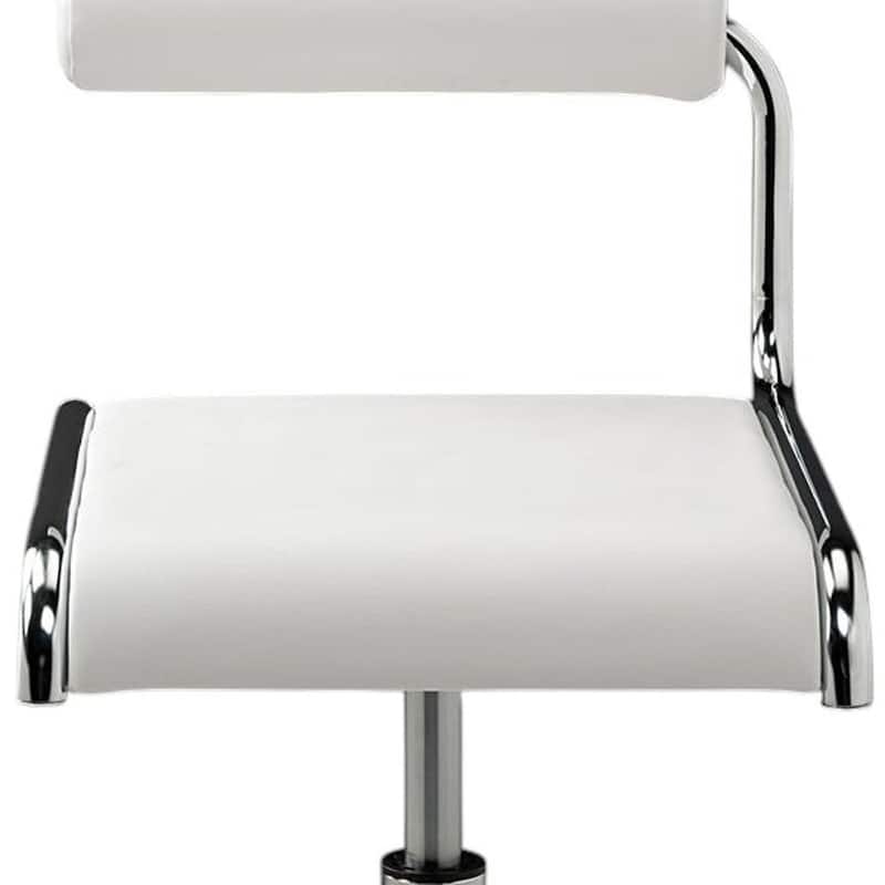 HomeRoots Set of Two White and Silver Metal and Faux Leather Low Back Adjustable Height Bar Chairs