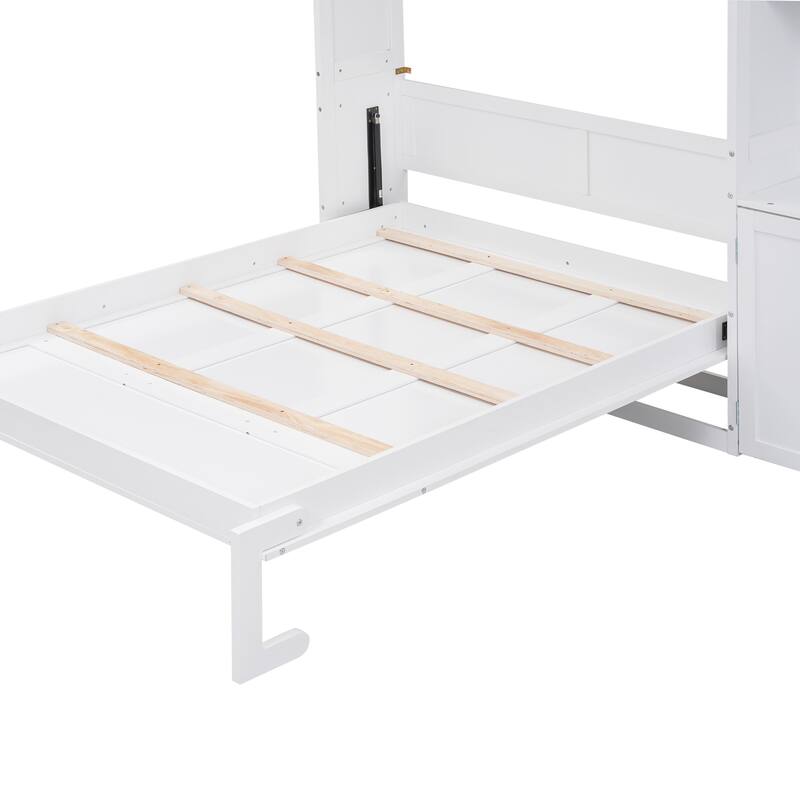 Full Murphy Bed with Multiple Storage Shelves and Cabinet