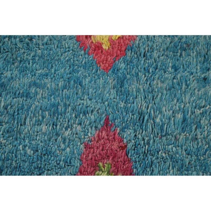 Light Blue Plush Moroccan Oriental Area Rug Handmade Wool Carpet - 7'8" x 10'5"