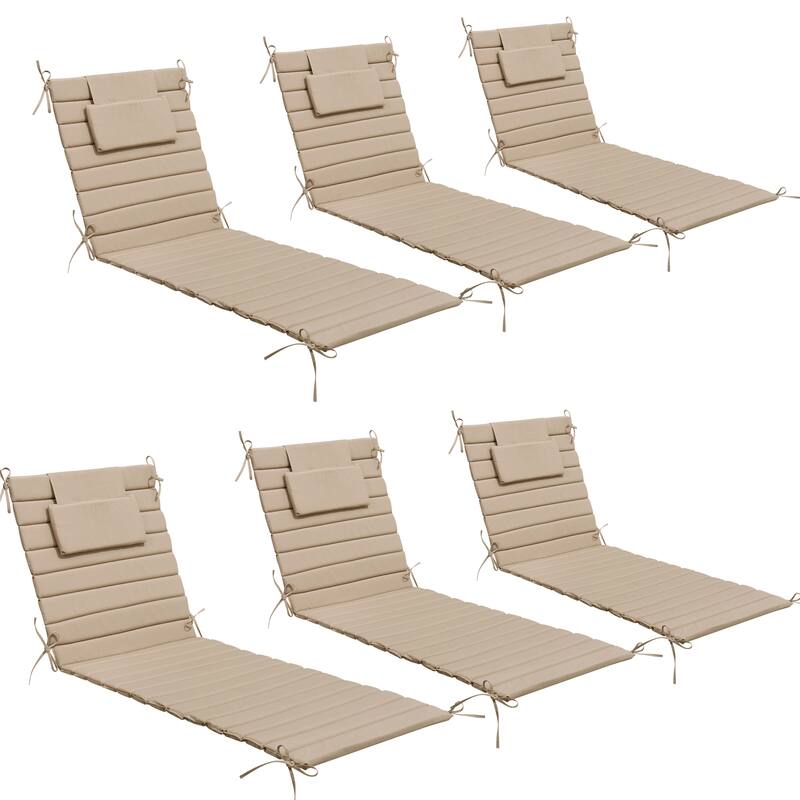 Outdoor Chaise Lounge Cushion Quilted Patio Sun Lounger Pad with Straps - 6PC - Beige, Fits 78"-82" chaise