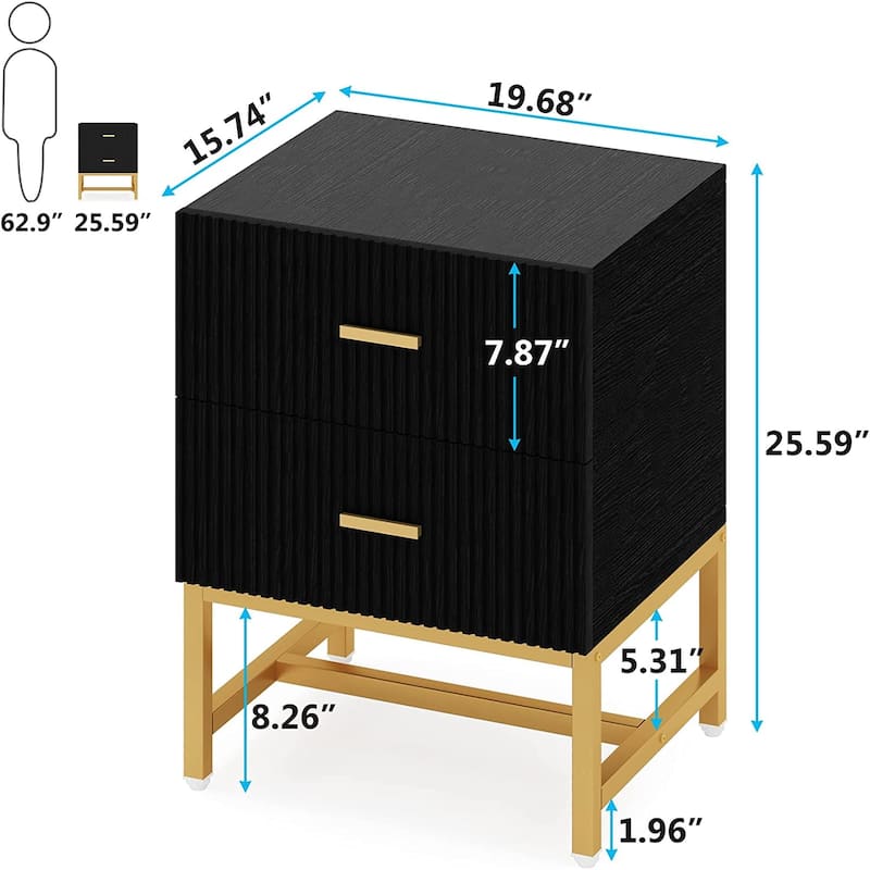 2-Drawer Modern White Nightstand Bed Side Table Storage End Table