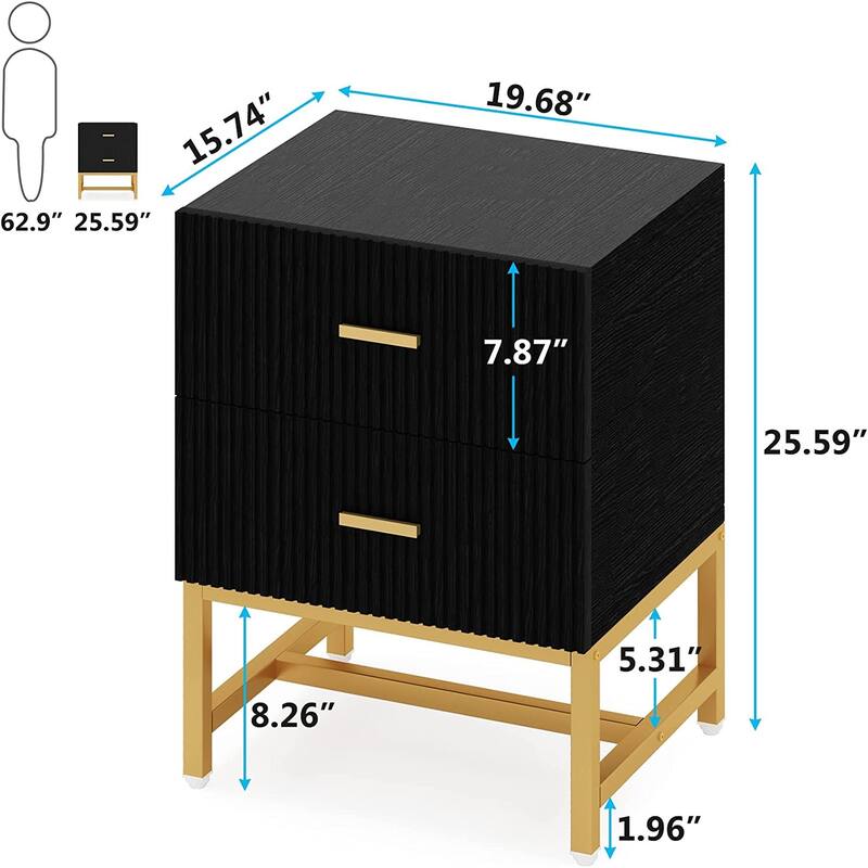 Modern Nightstand with 2 Drawer, Bedside Table for Bedroom, Side Table