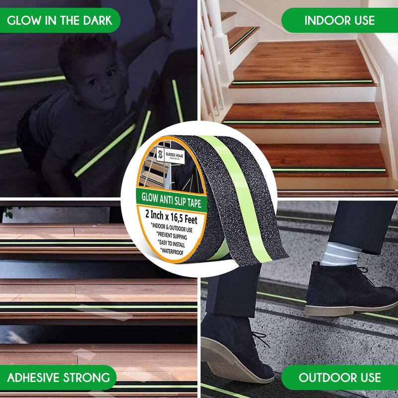 Non-Slip Glow In The Dark Tape - Heavy Duty Grip Tape For Stairs - Waterproof Safety Anti Slip Tape For Staircase, Dark Areas