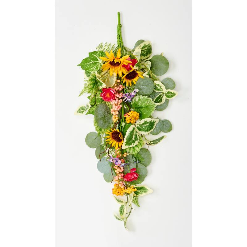 28" Artificial Sunflower, Berries and Leaves Floral Teardrop - 28