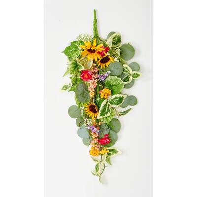 28" Artificial Sunflower, Berries and Leaves Floral Teardrop - 28