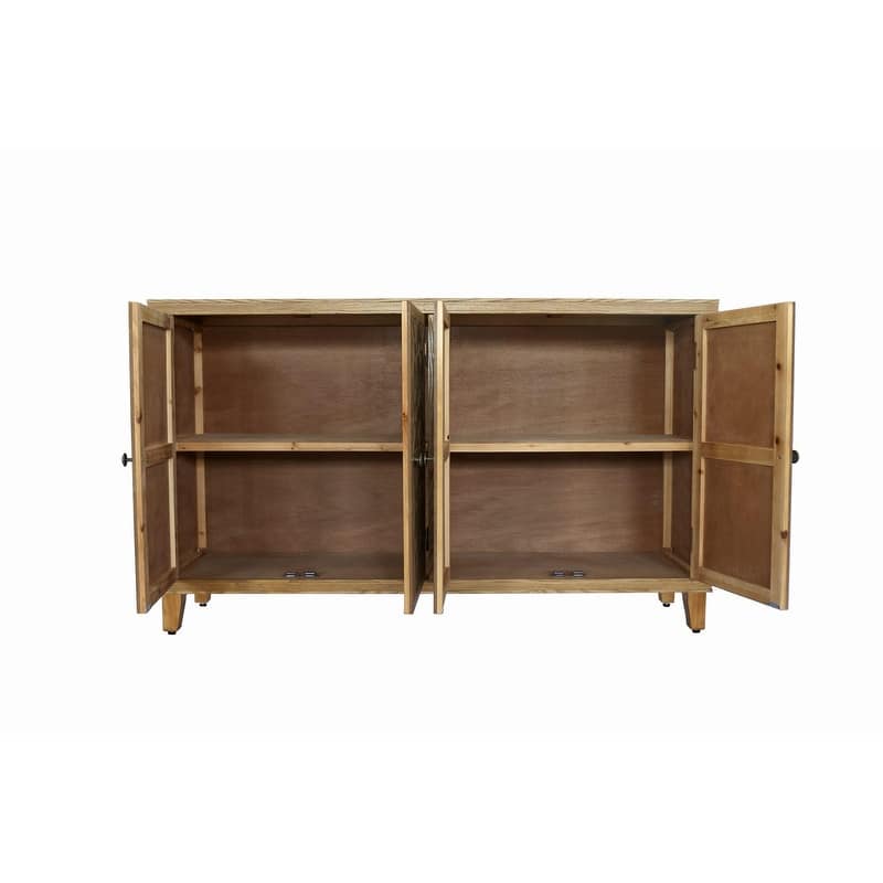 59" Accent Buffet Cabinet with 4 Doors,Natural Wood Buffet Media Console for Living Space