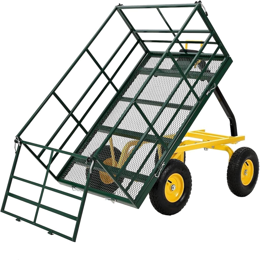 3-in-1 Convertible Yard Wagon 1500-lb Capacity 13In All-Terrain Tires and Removable Mesh Panels Green
