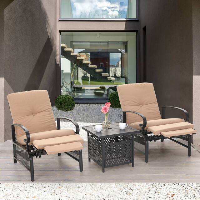 Outdoor Adjustable Cushioned Metal Patio Recliner Lounge Chair