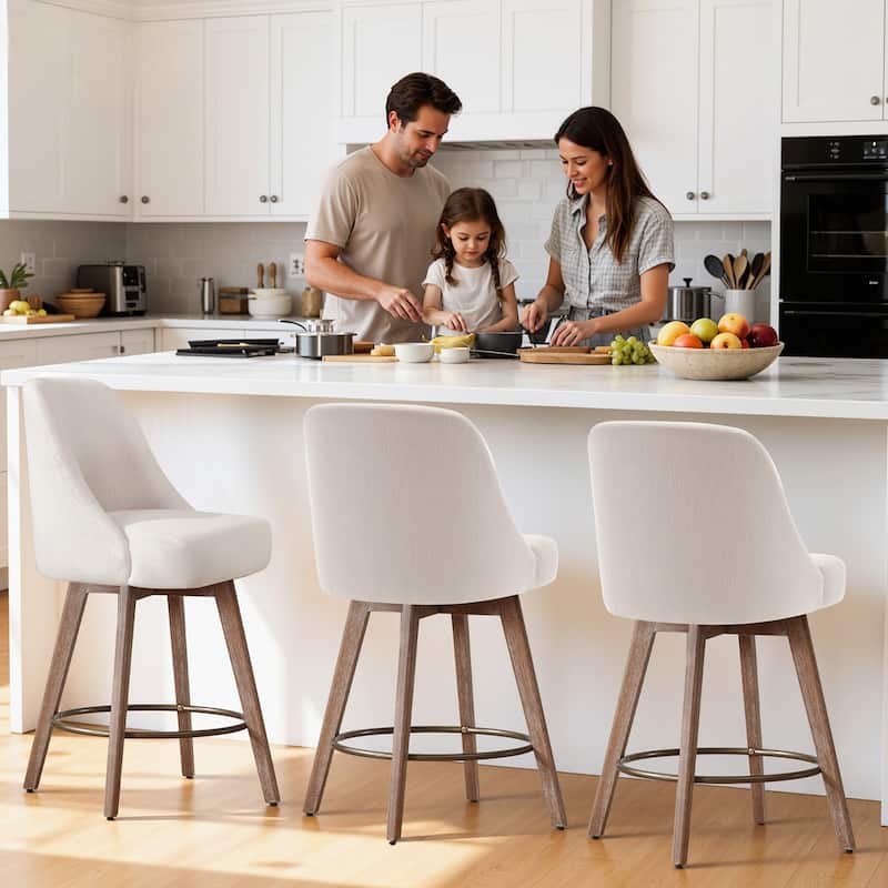 26" Upholstered Counter Height Swivel Bar Stool, Counter Stools with Solid Wood Legs - 39.37"H x 22.44"D x 21.65"W