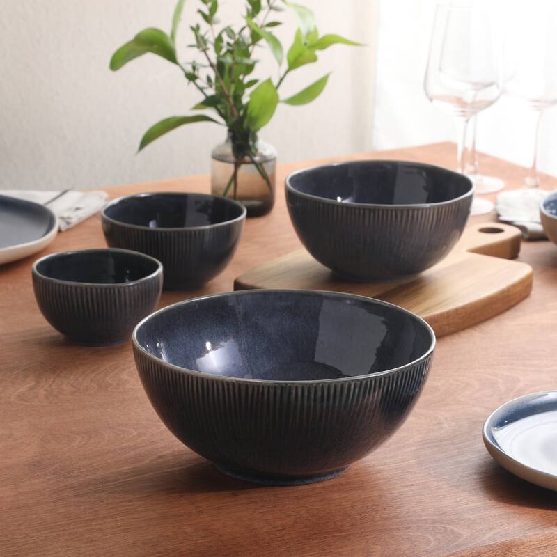 Gibson Elite Sandy Pines 4 Piece Nesting Bowl Set, 4", 5.5", 7" & 9" Round Stoneware Reactive Glaze Finish, Prep & Serving Bowls