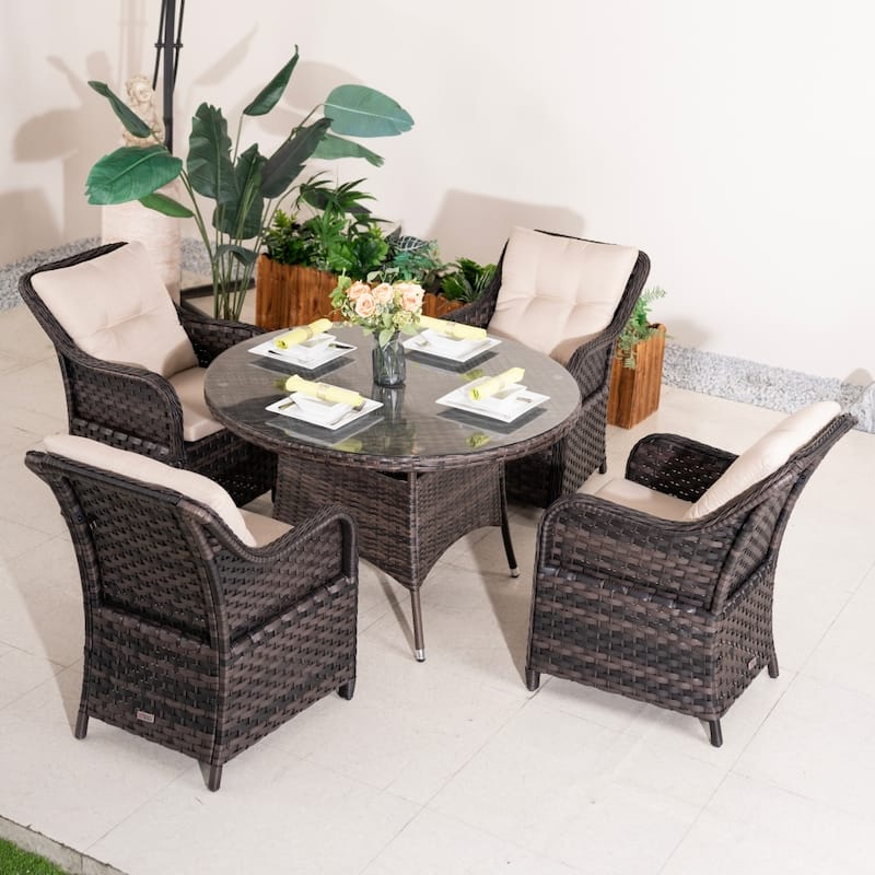 Modern 5-piece Outdoor Dining Set with Round Table and 4 Chairs