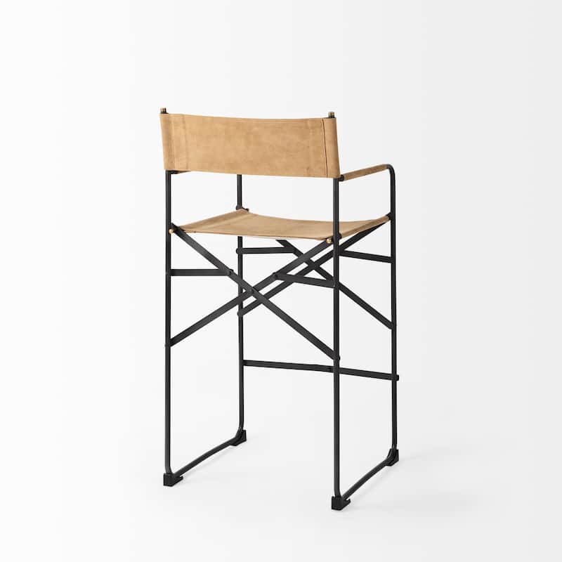 Direttore Black Genuine Leather Seat with Black Metal Frame Counter Stool