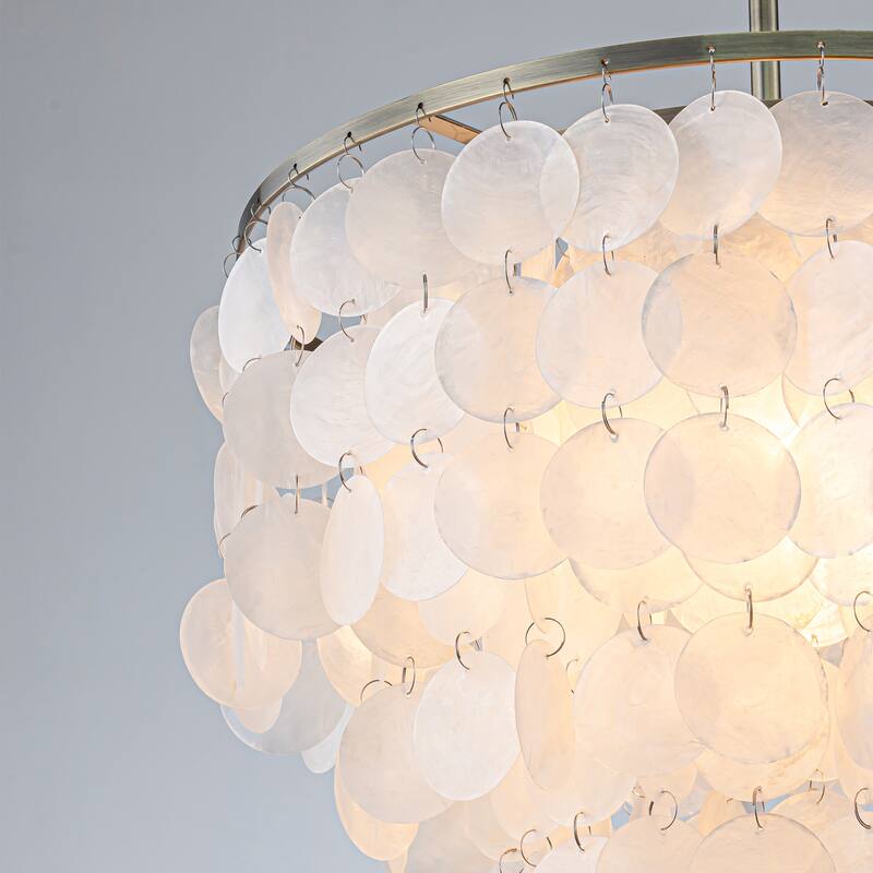 3/6-Lights Unique Tiered Bronze Capiz Chandelier with Seashell Accents