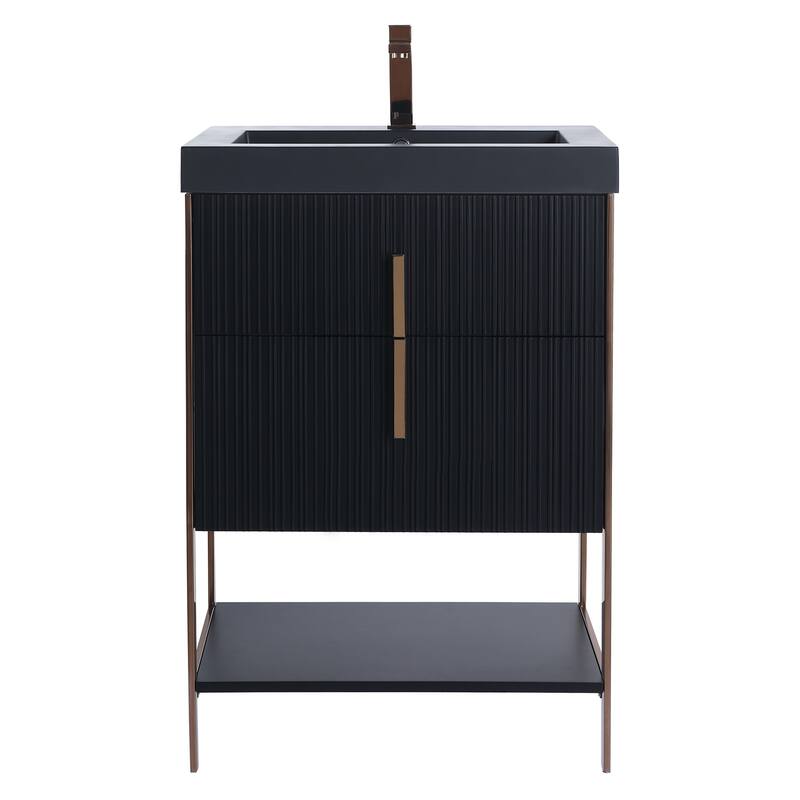 Fine Fixtures Serenity Modern Bathroom Vanity with Black Gel Acrylic Top