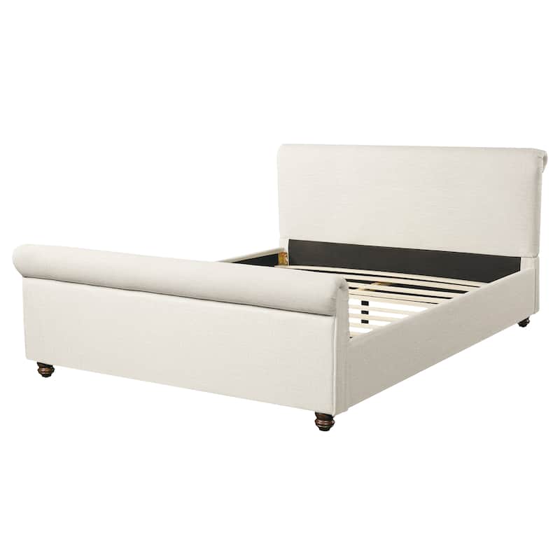 Christopher Knight Home - Modern Linen Upholstered Bed Frame with Solid Wood Legs and a Robust Headboard and Footboard