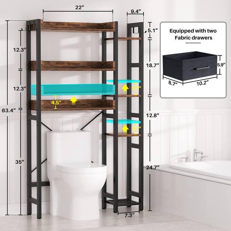 31'' W Over the Toilet Storage Shelf with 2 Drawers and 4 Hooks for Restroom and Laundry