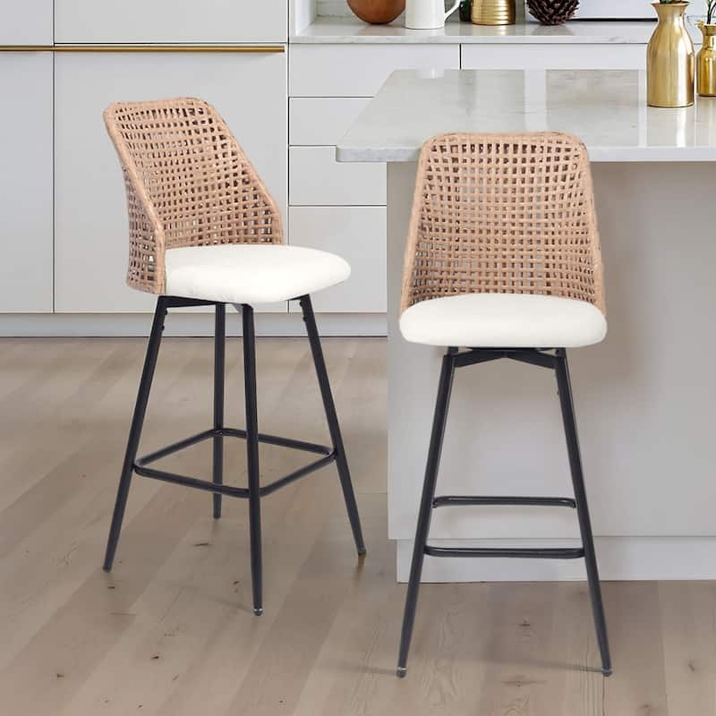 28.8" Indoor Swivel Wicker Barstools - Beige - Set of 2