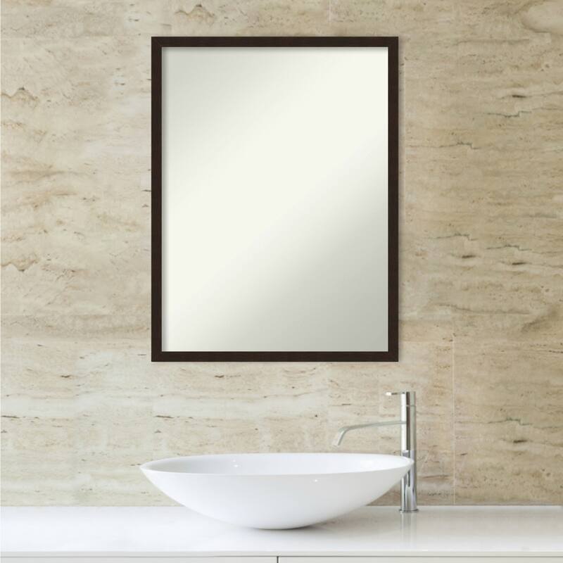 Non-Beveled Wood Bathroom Wall Mirror - Carlisle Espresso Narrow Frame