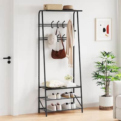Hall Tree With Shoe Storage Bench, 4-In-1, Steel Frame With 10 Hooks for Entryway, Freestanding Coat Rack Stand for Home - N/A