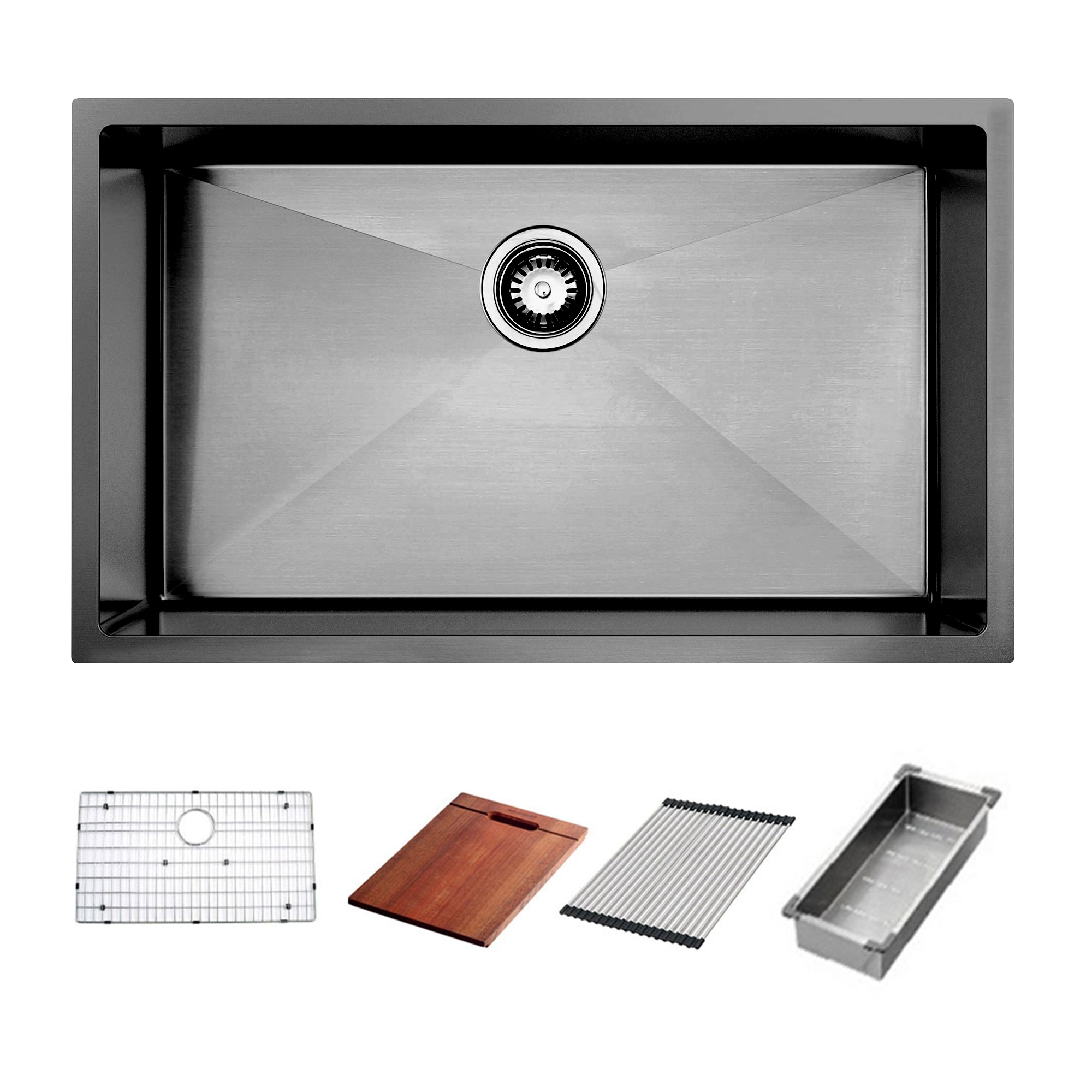HIGOLD 30 inch Workstation Kitchen Sink with Cutting board Undermount Sink Stainless Steel Nano Sink with Accessories, Gun Black