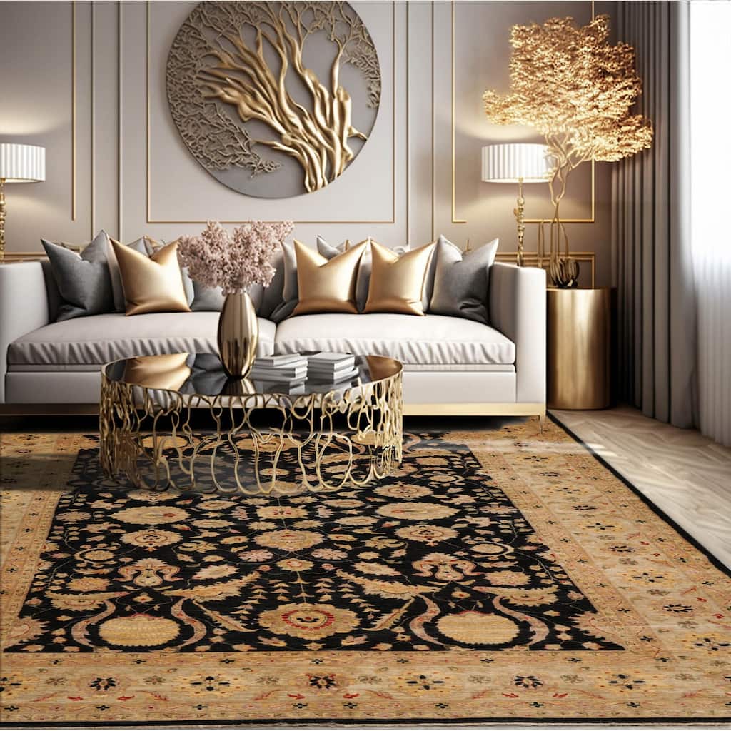 10x14 Exquisite Black & Beige 100% Wool Chobi Peshawarr Area Rug - 9' 3'' x 13' 4''