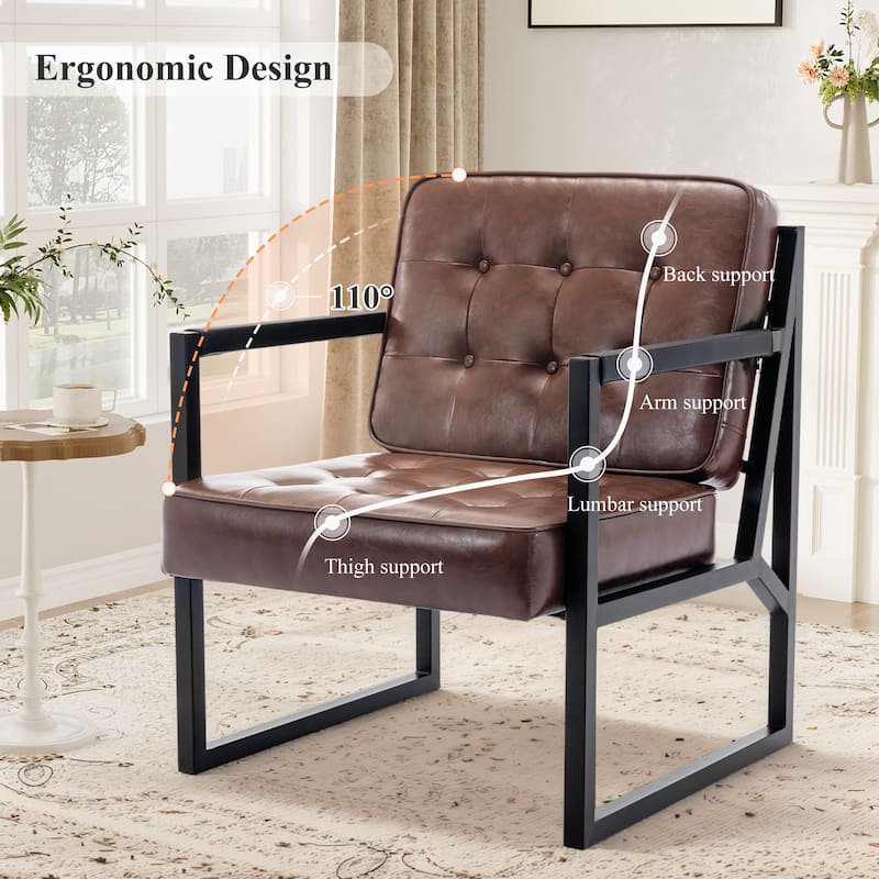 Leather Accent Chair, Accent Arm Chair Comfy Armchair with Metal Legs - Set of 1