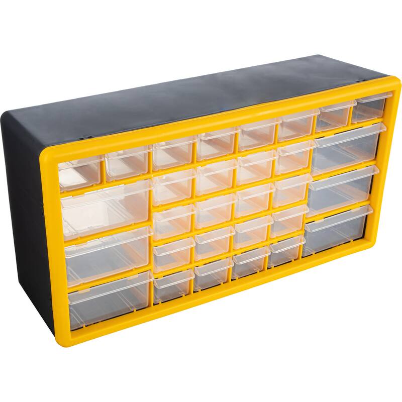 30-Drawer Plastic Small Parts Organizer - Desktop or Wall Storage Drawers for Organizing Hardware by Stalwart (Yellow) - Yellow/Black
