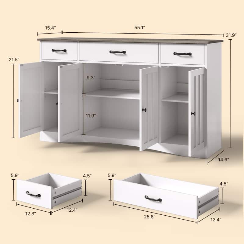 Sideboard Buffet Cabinet with Storage, Modern Kitchen Sideboard and Coffee Bar with Drawers and Doors