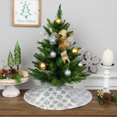 20" White and Silver Sequin Snowflake Mini Christmas Tree Skirt - 20