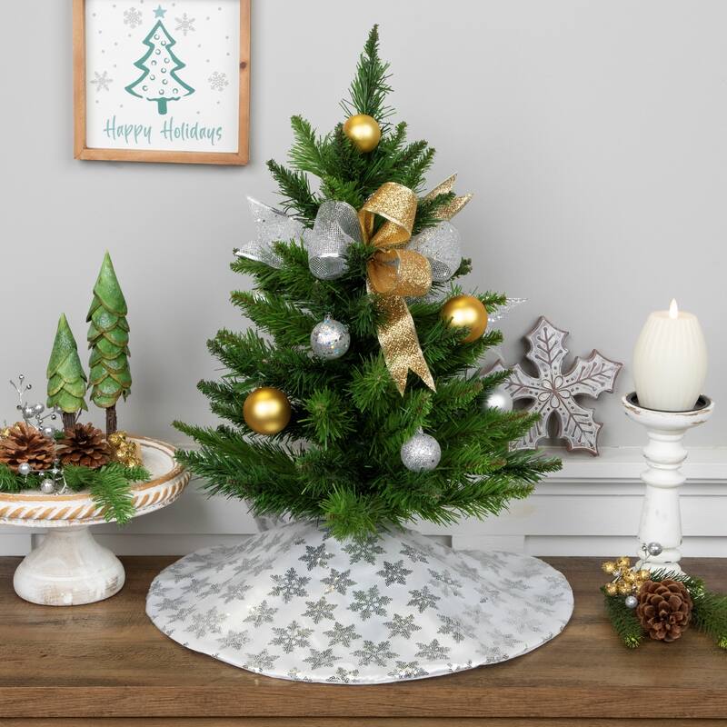 Sequin Snowflake Mini Christmas Tree Skirt - Silver - 20"
