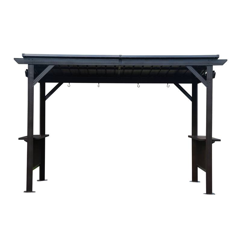 6.5x12FT Hardtop Grill Gazebo, Outdoor BBQ Gazebo with 2 Side Shelves and Sloping Galvanized Steel Roof