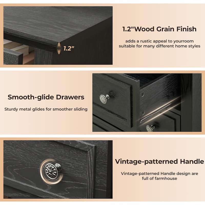 Black 5 Drawer Dresser for Bedroom, 48" Tall Wood Dresser & Chests of Drawers with Deep Drawers, Modern Chest Organizer