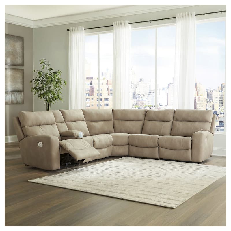 Signature Design by Ashley Next-Gen DuraPella 6-Piece Power Reclining Sectional - 119.5"W x 104.5"D x 42"H - Brown