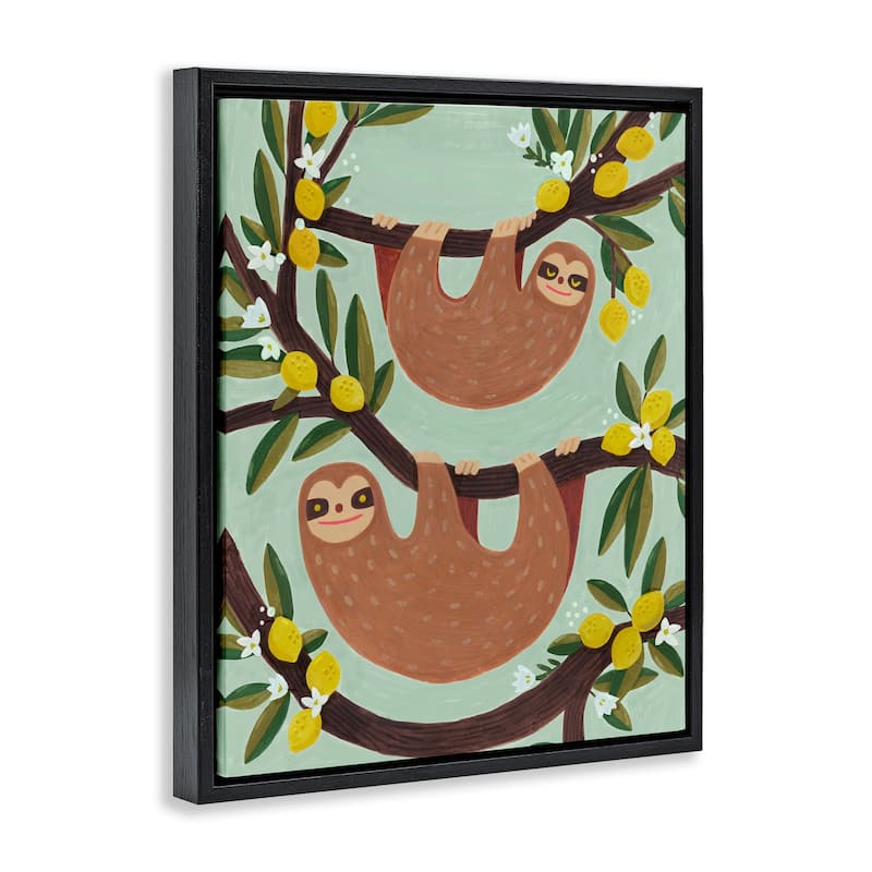 Stupell Hanging Sloths from Lemon Tree Framed Floater Canvas Wall Art Design By Irene Chan