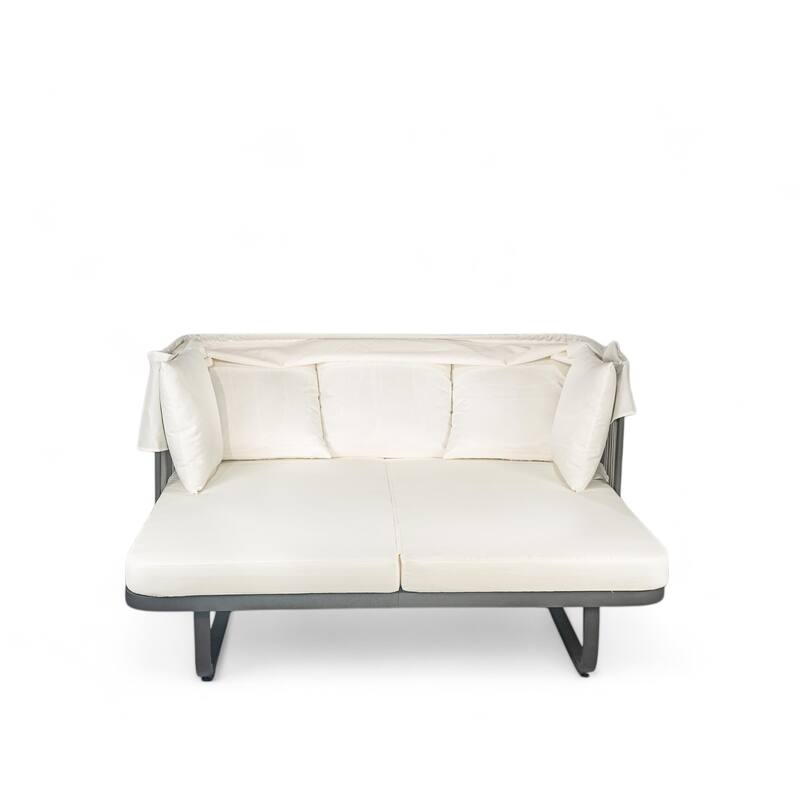 Outdoor 57" Rattan Daybed Sunbed with Retractable Canopy & Pillows